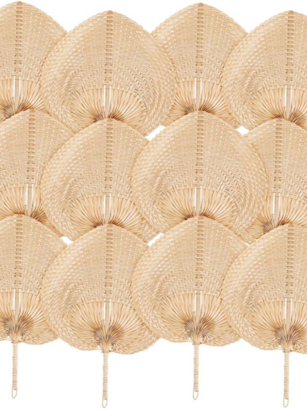 Natural Bamboo Raffia Hand Fan, Set of 12